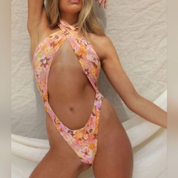 NWT Stone Fox Swim Retro Pop Azalea One-Piece Swimsuit (L) - Picture 1 of 8